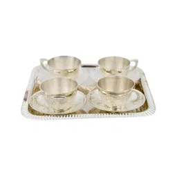 INTERNATIONAL GIFT Silver-Toned Floral Printed Brass Matte Cups Set of Cups and Mugs-50