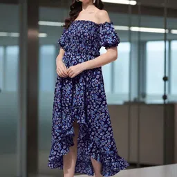 OOMPH! FACTOR Women Floral Print Off-Shoulder Puff Sleeve Fit & Flare Maxi Dress-picture-23