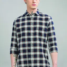 Blu MNKY Men Smart Slim Fit Tartan Checks Checked Casual Shirt-image-51