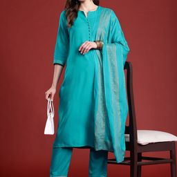 Anouk Ethnic Motifs Printed Straight Kurta Set With Dupatta-11