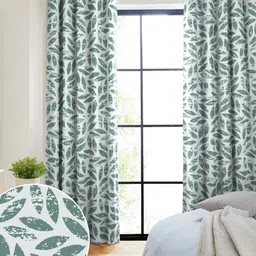 Nefertiti Home Sea Green 2 Pieces Floral Printed Black Out Long Door Curtains-picture-8