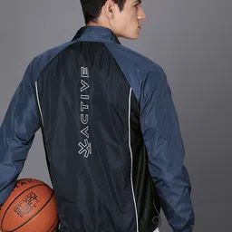 WROGN ACTIVE Men Blue And Black Brand Logo Printed Sporty Jacket-16