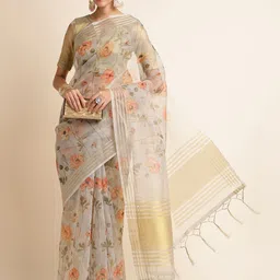 DIVASTRI Floral Linen Blend Saree-image-78