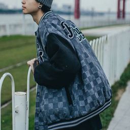 KPOP Men Checked Open Front Jacket image 4