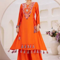 Fusionic Embroidered Long Sleeves Tunic With Palazzo-image-82