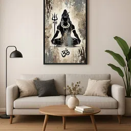 999Store Grey & Black 1 Piece Lord Shiva Canvas Wall Paintings-image-56