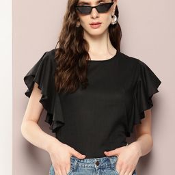 Kook N Keech Solid Flutter Sleeve Ruffles Cotton Top-20