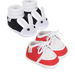 NESKA MODA 3 To 12 Months Infants Set of 2 Pair Soft Cotton Rabbit Face Lace Booties-3