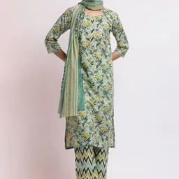 Jaipur Kurti Women Floral Printed Regular Gotta Patti Pure Cotton Kurti with Palazzos & With Dupatta-picture-10