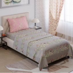 Layers Ivy Collection 125 GSM Pink Floral Single Flat Bedsheet Set-picture-2