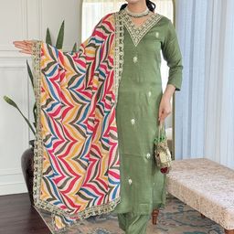 HERE&NOW Women Solid Embroidered Kurta with Pyjama & Dupatta-23