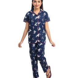 Clothe Funn Half Sleeves Unicorn Printed Night Suit - Navy Blue-image-79