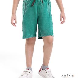 Arias Consciously Sourced 100% Cotton Stretch Looper Knit Pull up Shorts with Contrast Drawstring - Green-image-2