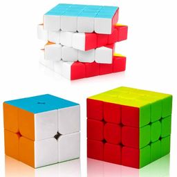 New Pinch Combo Set of 2X2, 3X3, 4X4 High Speed Stickerless Magic Cube Puzzle Multicolor-14
