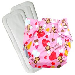 FANTASY INDIA Washable Baby Diaper Premium Cloth Diaper Reusable Adjustable Size  Waterproof Pocket Cloth Diaper Nappie 1 Diaper and 2 Insert Pad - Pink-71
