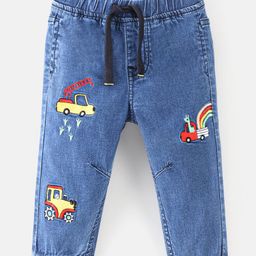 Bonfino Cotton Elastane Washed Denim Jeans with Trucks Embroidery Detail - Blue-picture-39