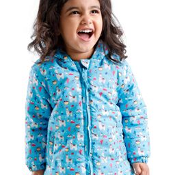 Babyhug Full Sleeves Hooded & Padded Jacket Llama Print- Blue-image-94