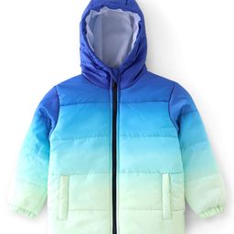 Babyhug Woven Full Sleeves Hooded Jacket - Blue & White-picture-11