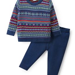 Babyhug Knitted Full Sleeves Sweater Set With Intarsia Design - Navy Blue-image-22