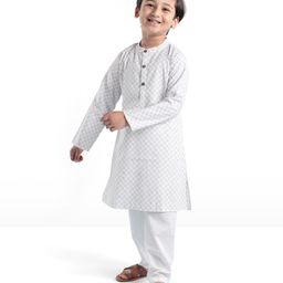 Babyhug 100% Cambric Full Printed Kurta Pyjama Set - White-image-25