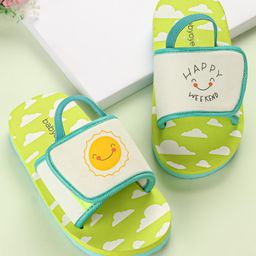 Babyoye Flip Flop with Back Strap Closure Cloud & Sun Print - Green-picture-0