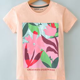 Doreme Single Jersey Half Sleeves Top With Floral Print - Paris Peach-picture-18