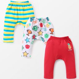 Babyhug Interlock Full Length Diaper Leggings Printed & Striped Pack of 3 - Multicolour-image-37