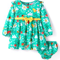 Babyhug Single Jersey Knit Full Sleeves Floral Printed Frock With Bloomer - Sea Green-picture-17