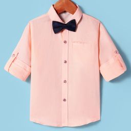 Robo Fry Woven Full Sleeves Solid Colour Party Shirt With Bow - Peach-image-60
