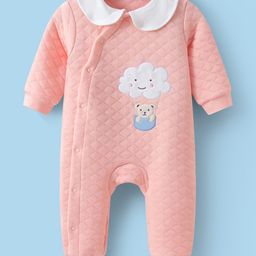 Kookie Kids Full Sleeves Peter Pan Collared Winter Wear Romper with Cloud & Bear Patch- Light Peach-image-84