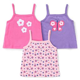 Doodle Poodle 100% Cotton Knit Singlet Slips Floral Print Pack of 3 - Pink & Purple-image-48