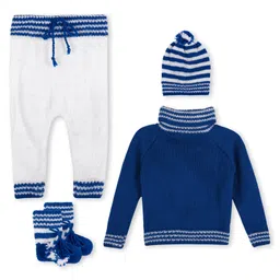Windrop Solutions Full Sleeves Striped Crocheted Coordinating Sweater Set - Blue-picture-47