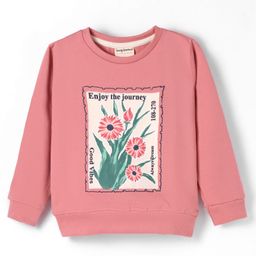 Lazy Bones Looper Knit Full Sleeves T-Shirt with Text & Floral Print - Pink-image-28