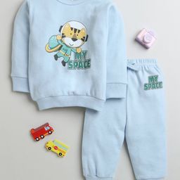 BUMZEE Cotton Full Sleeves Tiger Printed Coordinating Sweatshirt & Joggers Set - Sky Blue-image-53