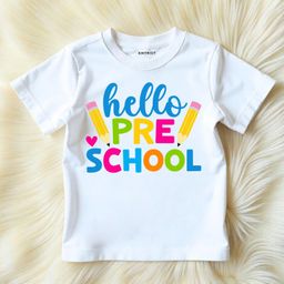 KNITROOT School Theme Half Sleeves Hello Pre School Text Printed Tee - White-image-50