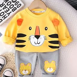 Googo Gaaga Cotton Full Sleeves Lion Printed Sweatshirt With Joggers Set - Yellow-image-66