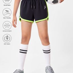 Pine Active Knit Above Knee Length Super Stretch Athletic Shorts with Brand Logo Print - Black-image-56