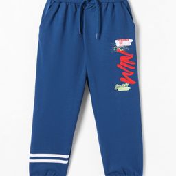 Taeko Looper Knit Full Length Lounge Pant with Text Print & Tape Detailing - Navy Blue-image-54