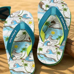 Pine Kids Slip On Flip Flops with Beach Theme Print - Blue-picture-37