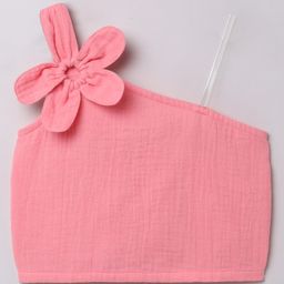 Taffykids 100% Cotton Woven One Shoulder Sleeves Floral Applique Detailed Crop Top - Peach-image-86
