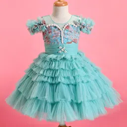 Enfance Cold Shoulder Sleeves Pearls Embellished & Floral Printed Knee Length Dress - Sea Green-picture-22
