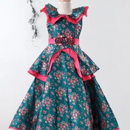 Enfance Sleeveless Floral Printed Layered Full Length Gown - Rama-picture-9