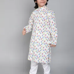 Little Clothings Boys Printed Regular Pure Cotton Kurta with Churidar image 4
