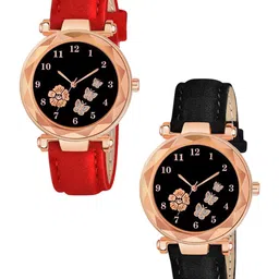 CERO Girls Set Of 2 Printed Dial & Leather Textured Straps Analogue Watches-14