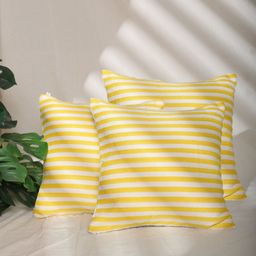 SLEEPY THREADS Yellow & White 3 Piece Striped Square Cushion Covers-image-22