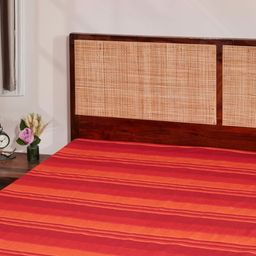 Fabindia Tarana Red & Orange-Colored Striped Cotton 120 TC Double Bed-King Bed Cover-image-75