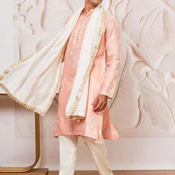 VASTRAMAY Men Regular Kantha Work Kurta with Pyjamas & With Dupatta image 3