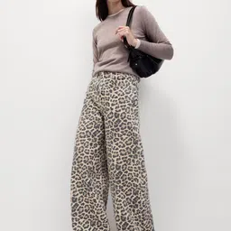 Marks & Spencer Women Animal Printed Wide Leg High-Rise Jeans-image-107