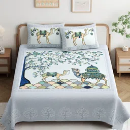 JAIPUR PRIME Magnet White Printed Pure Cotton 180TC King Bedsheet Set 2.74m x 2.54m-image-40