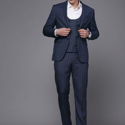 Louis Philippe Men Checked Single Breasted Slim Fit Three Piece Formal Suit-image-52